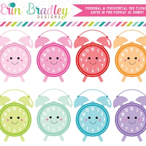 Kawaii Clocks Clipart Commercial Use Alarm Clock Clip Art Graphics