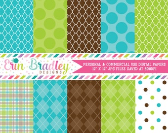 Digital Scrapbook Papers Personal and Commercial Use Blue Green and Brown Printable Digital Papers Instant Download