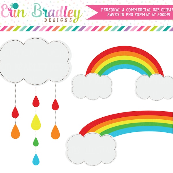 Rainbow Clipart, Weather Clipart, Sunshine & Rain Clip Art Graphics, Commercial Use OK