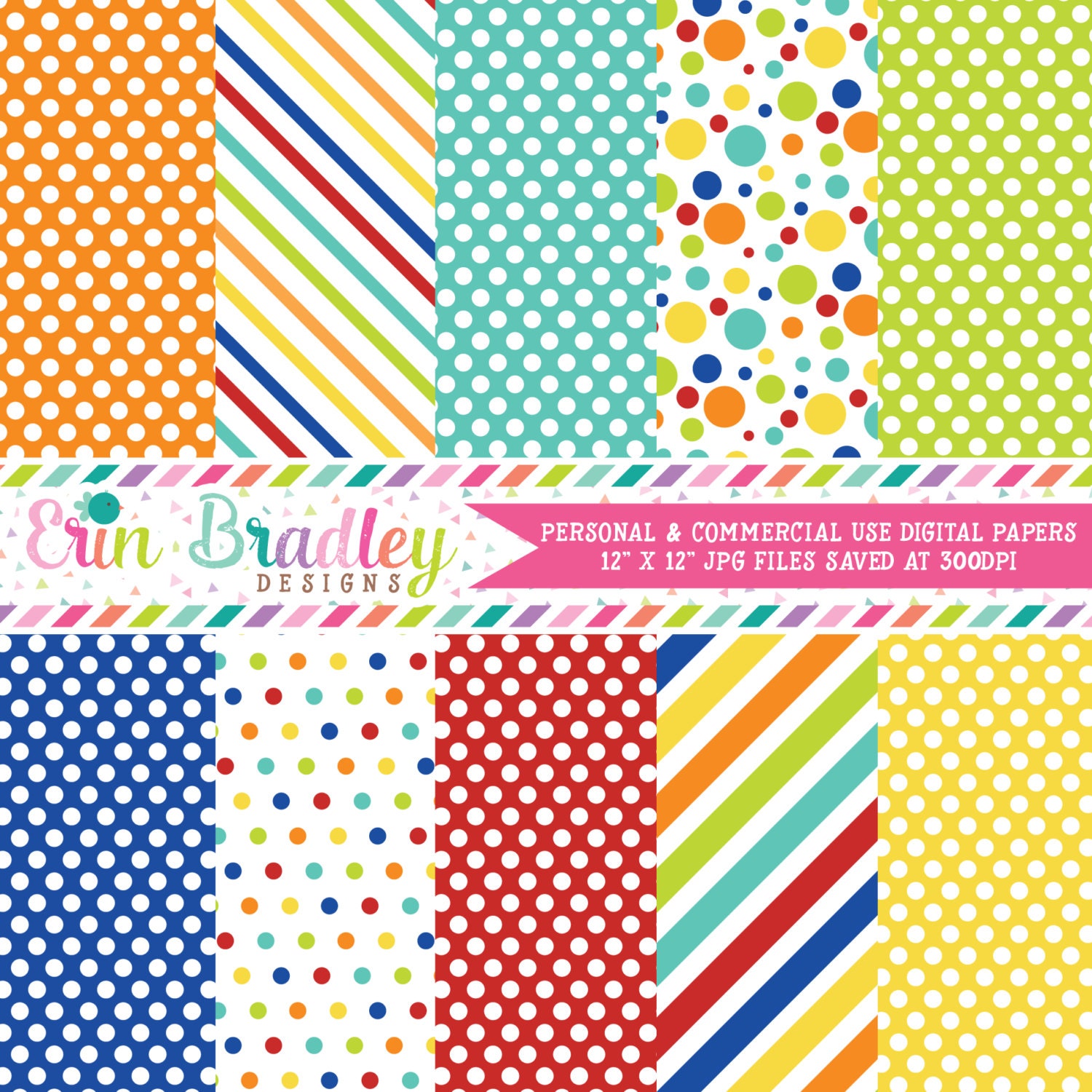 Easter Polka Dot & Stripe Digital Paper Pack (Digital Download)