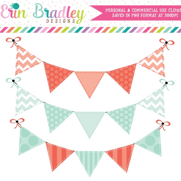 Blue and Orange Bunting Clipart Clip Art for Personal and Commercial Use