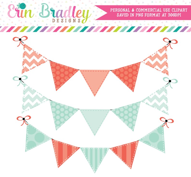 Blue and Orange Bunting Clipart Clip Art for Personal and Commercial Use image 1