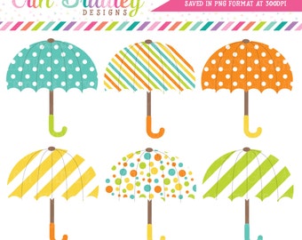 Umbrella Clipart Graphics Digital Rainy Day Umbrella Clip Art Blue Orange Yellow Green Instant Download Great for Baby Showers