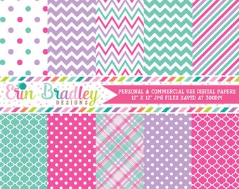 Digital Paper Pack Personal and Commercial Use Blue Pink & Purple Medley Instant Download