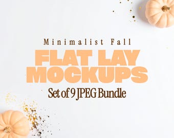 Pastel Fall Pumpkin Mockups | Minimal Autumn Flat Lay JPG Bundle (9 Images)