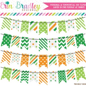 St. Patricks Day Bunting Digital Clipart Graphics Orange and Green Banner Flag Clip Art Commercial Use OK Instant Download