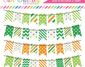 St. Patricks Day Bunting Digital Clipart Graphics Orange and Green Banner Flag Clip Art Commercial Use OK Instant Download