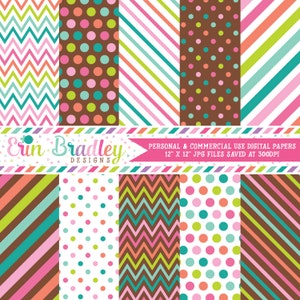 Soft Rainbow Digital Paper Pack with Polka Dotted Chevron Striped Patterns