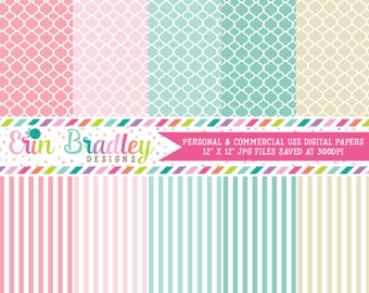 Digital Scrapbook Papers Personal and Commercial Use Patterned Papers and Stripes