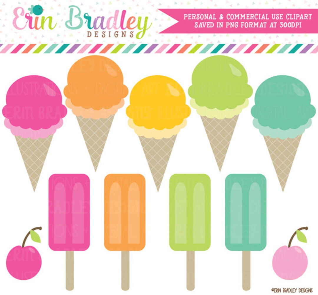 Ice Cream Party Clipart Clip Art Personal and Commercial Use Graphics Instant Download Etsy