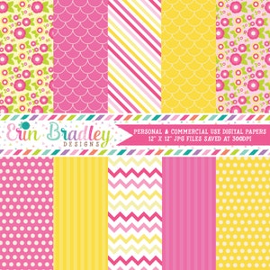 Digital Paper Pack Personal and Commercial Use Pink and Yellow Flowers Instant Download