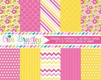 Digital Paper Pack Personal and Commercial Use Pink and Yellow Flowers Instant Download