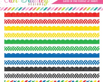 Primary Colors Borders Clipart Scalloped Border Frames Clip Art Graphics in Red Yellow Green Blue & Charcoal Black