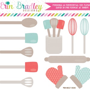 Kitchen Clipart Commercial Use Graphics Blue and Red Cooking Utensils Clip Art