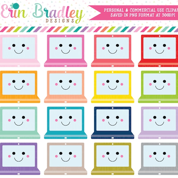 Kawaii Laptop Clipart Instant Download Computer Clip Art Graphics Commercial Use OK