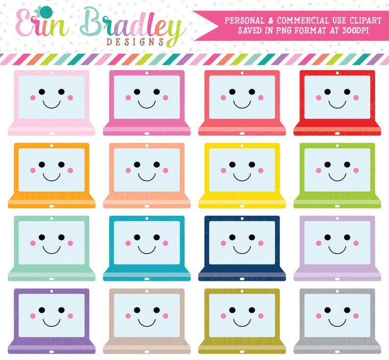 Kawaii Laptop Clipart Instant Download Computer Clip Art Graphics Commercial Use OK image 1