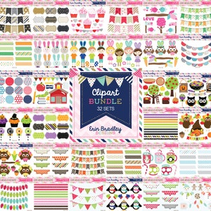 Pacote de clipart sazonal - 32 conjuntos de gráficos de clipart para uso comercial de feriados, namorados, páscoa, dia das bruxas, ação de graças, natal