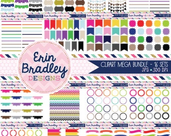 Mega Clipart Bundle Digital Clip Art Borders Bunting Frames Labels & Tags Instant Download Commercial Use Graphics - 16 Sets