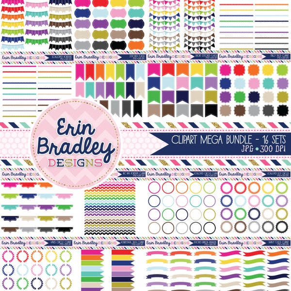 Clipart Mega Bundle: Borders, Bunting, Frames, Tags (Digital Download)