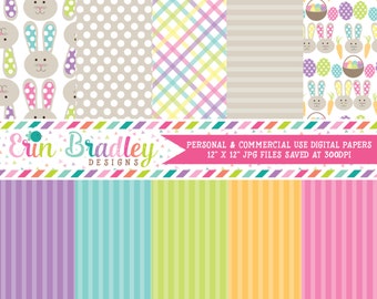 Easter Digital Paper Pack Bunnies Eggs and Stripes Commercial Use & Instant Download