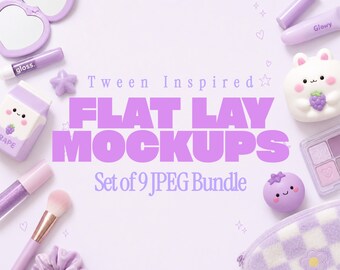Tween Girl Flat Lay Mockups, Beauty & Accessory JPEG Bundle (9 Photos)