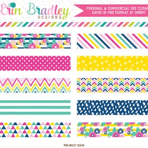Summer Brights Digital Washi Tape Clipart Instant Download Commercial Use Clip Art Graphics