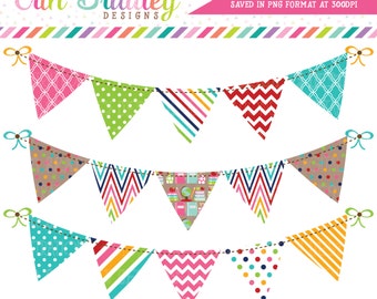 School Bunting Clipart Graphics Personal & Commercial Use Banner Flag Clip Art Set