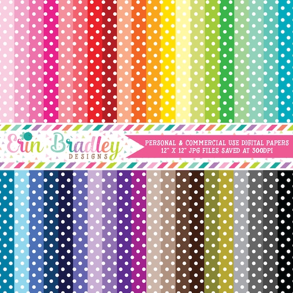 Polka Dotted Digital Paper Pack Bundle Set of 40 Digital Scrapbook Papers Commercial Use OK - Instant Download