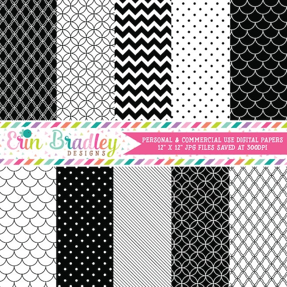 Digital Scrapbook Papers in Black & White, Commercial Use Digital Paper