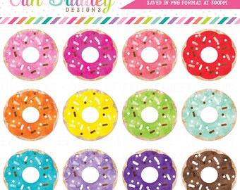 Watercolor Donuts Clipart, Watercolor Food Clipart, Donut Party Clip Art, Dessert Clipart, Commercial Use Watercolor Clip Art Graphics