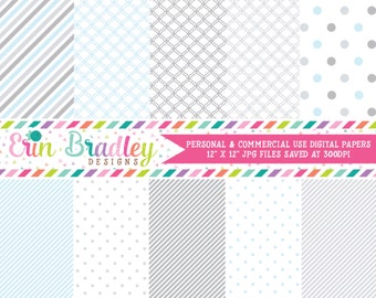 Digital Paper Pack Scrapbook Papers Personal and Commercial Use Baby Blue and Gray Medley