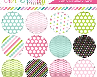 Commercial Use Clipart Circles, Rainbow Circles Clipart Frames, Digital Labels Clip Art, Striped & Polka Dotted Patterns