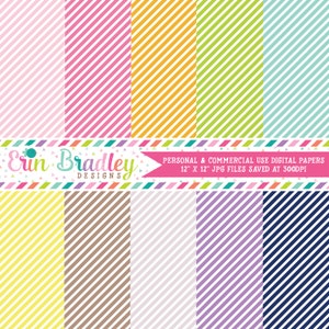 Digital Paper Pack Personal and Commercial Use Colorful Diagonal Stripes Instant Download