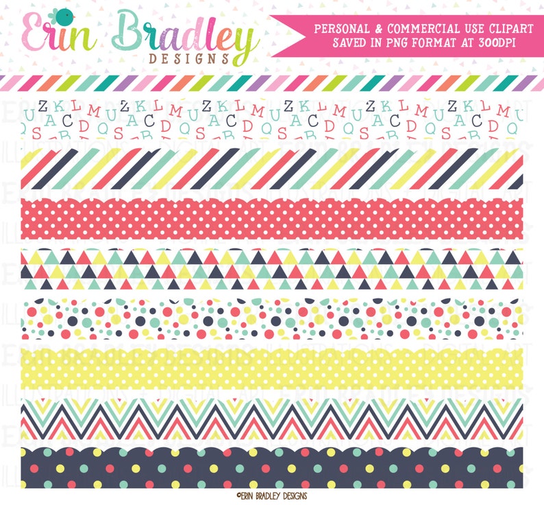 Scalloped Border Clipart with Alphabet Striped Polka Dotted Triangle and Chevron Patterns image 1