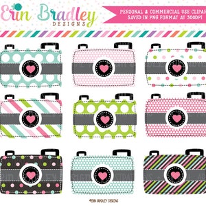 Camera Clipart Digital Photography Graphics Commercial Use for Photographers with Colorful Polka Dots and Stripes