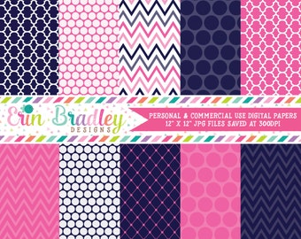 Digital Paper Pack Personal and Commercial Use Blue and Hot Pink