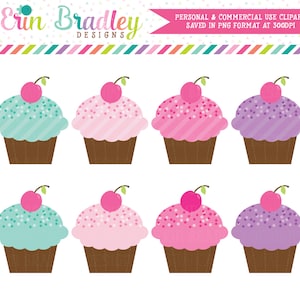 Instant Download Cupcake Clipart, Food Clip Art, Dessert Clip Art Graphics, Personal and Commercial Use