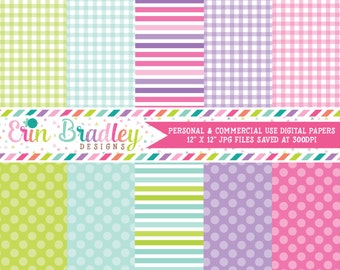 Digital Paper Pack Personal and Commercial Use Polka Dots and Gingham Patterns