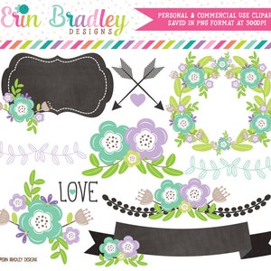 Floral Clipart Set: Laurel Wreath, Arrows, Labels (Digital Download, Commercial Use OK)