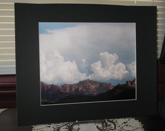 Arizona Mountain Photo, Red Rock State Park, Sedona AZ, Arizona Photograph, Clouds Photo, Nature Photography, 8 x 10, Glitter, Matted Photo