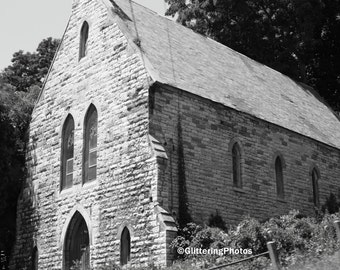 Church Photography, Fonda NY Print, Black White Photo, Mohawk River Valley, Adirondack Mountains, Gothic Architecture, Unframed, Free Ship