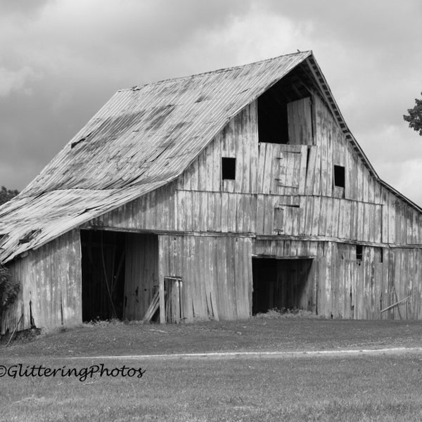 Barn Photography, Rural Photography, Farmland Photograph, Hall Indiana, Morgan County, Americana, Black White Photo, 8 x 10 Print, Free Ship