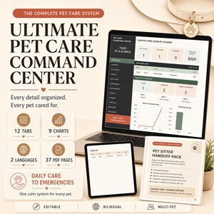 Multi-Pet Care Command Center | Bilingual Health, Vet, Sitter Planner (Digital Download)