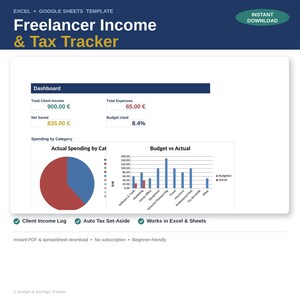 Freelancer Income Tracker, Self Employed Budget Spreadsheet, Tax Set Aside Excel Template, Client Payment Log Google Sheets