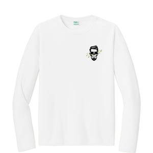 OMJ Dri-Fit "Rock Star/Bearded Face Back" Long Sleeve T-Shirt – Moisture-Wicking UPF50 Performance Tee (White w front/back design)