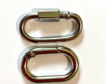 1 Oval Carabiner Keyring Silver Spring Buckle OR Screw Style, Clip Alloy Hook Clasp, Charm Holder, Fob Keychain Necklace Finding 38 or 32mm