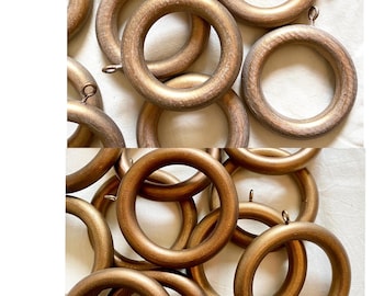 Vintage Wood Curtain Rings Set, Choice of Style Drapery Rings, Retro 80’s Wood Hoop Boho Curtain Rod Hardware Decor, Gilded 2.5&quot; Bronze 3&quot;