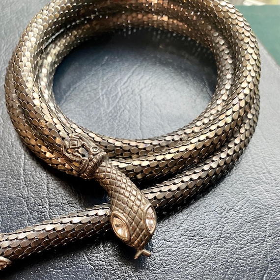 Silver Gray-tone Snake Belt, Metal Mesh Body Clear 