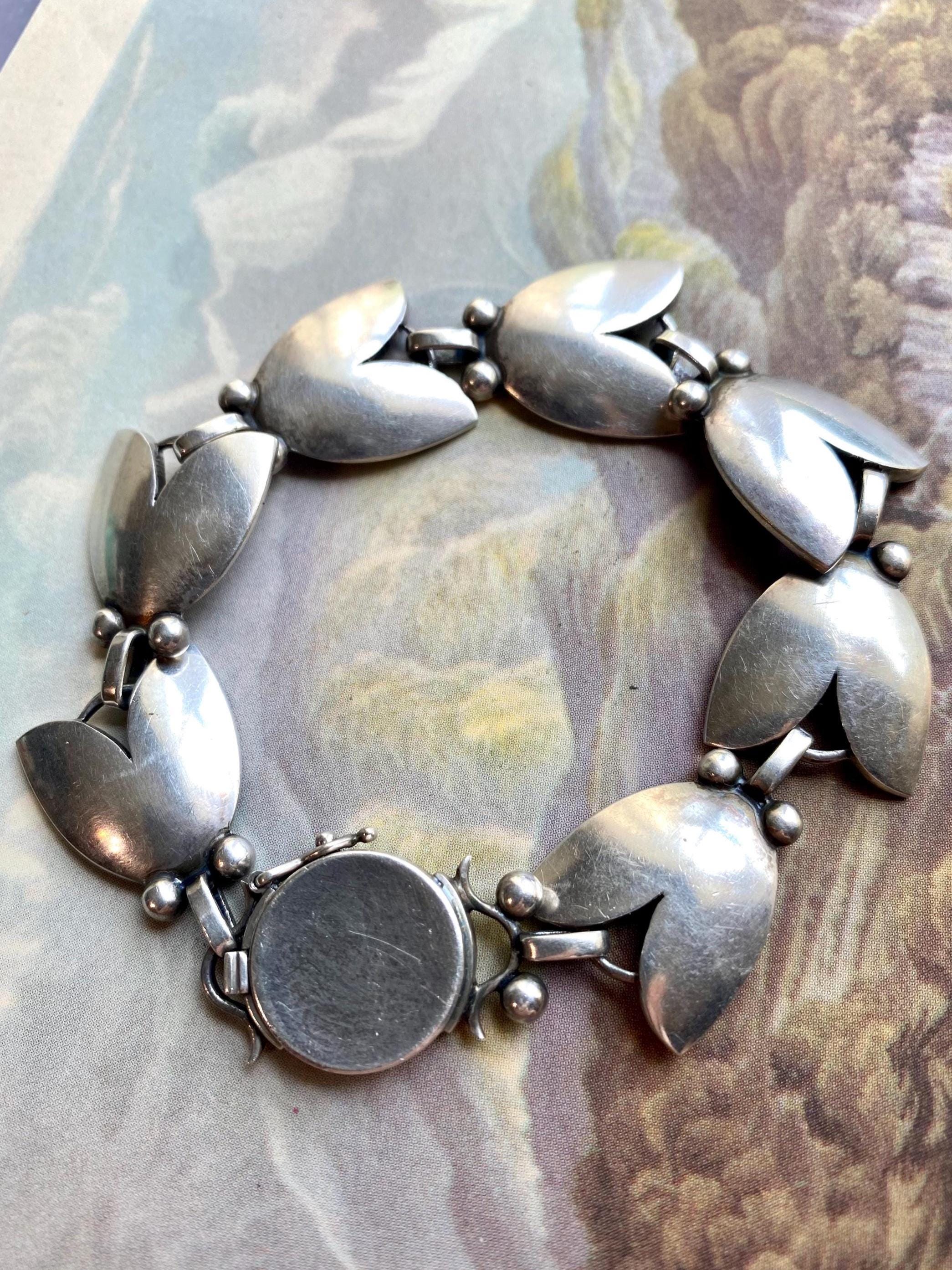 Incredible Georg Jensen Tulip Flower Bracelet #93, Vintage Denmark