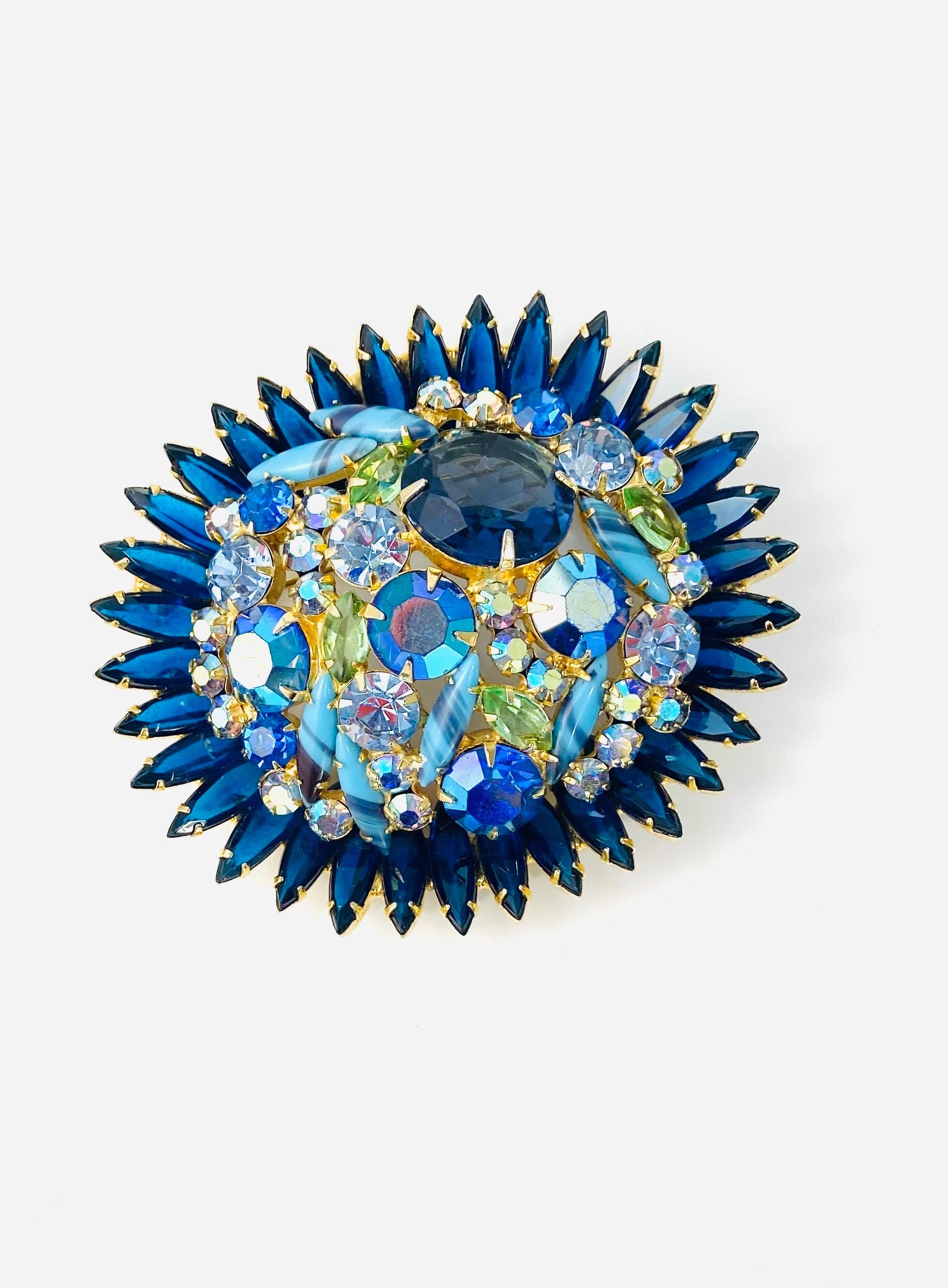 Vintage Blue Rhinestone Brooch Oval Domed Juliana Style Open Back Oval Juliana Brooch - Etsy Canada main image 4